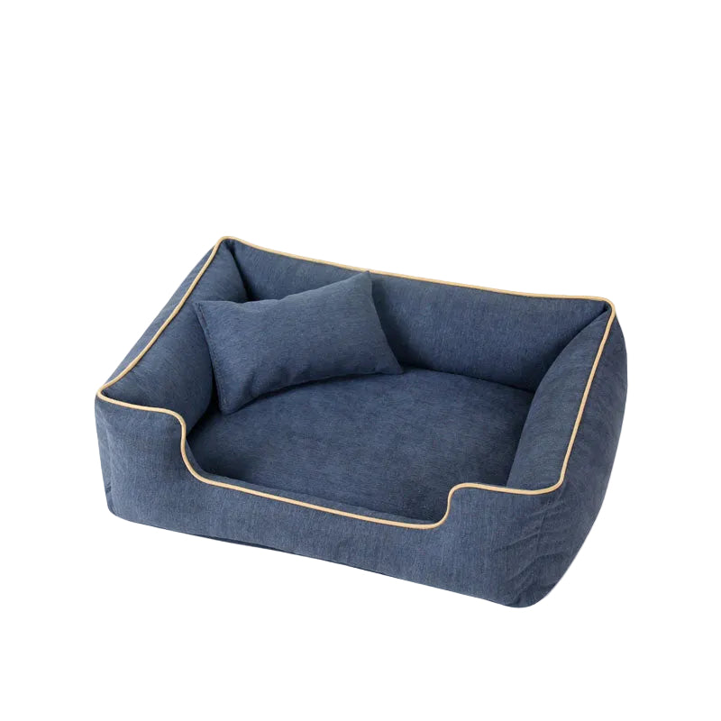 Blue pet bed with gold piping rio’s palazzo bed warm dog bed
